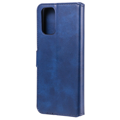Blue leather-style flip phone case with camera cutout and slim protective back