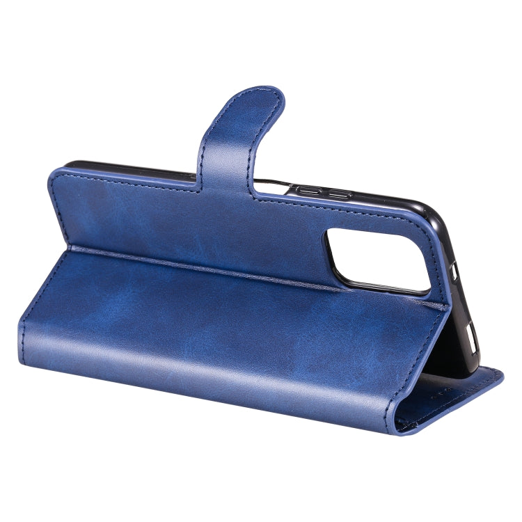 Blue flip wallet phone case with stand fold and side cutout for buttons and camera