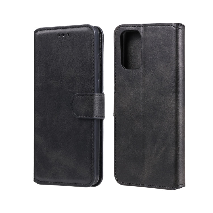 Black flip leather phone case with magnetic strap and camera cutout, slim profile