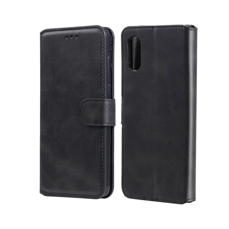 Black flip phone wallet case with magnetic strap and camera opening.