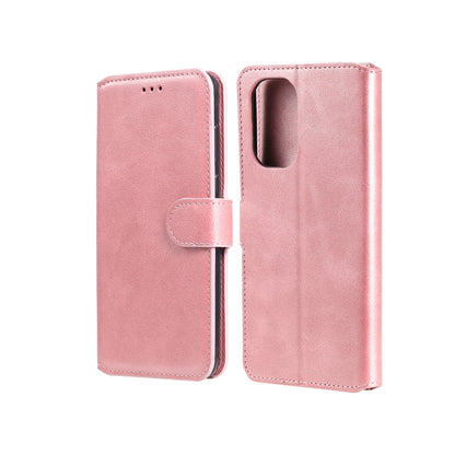 Rose gold PU flip phone case with magnetic strap, card slots and rear camera cutout