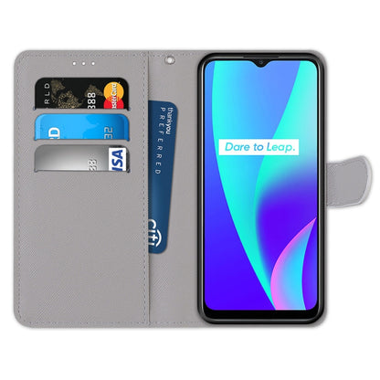 Gray PU leather flip phone case with card slots and phone screen, open view