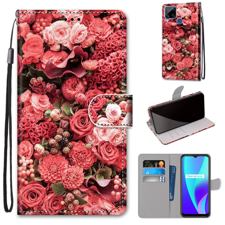 Red rose textured PU leather flip phone wallet case with card slots and wrist lanyard