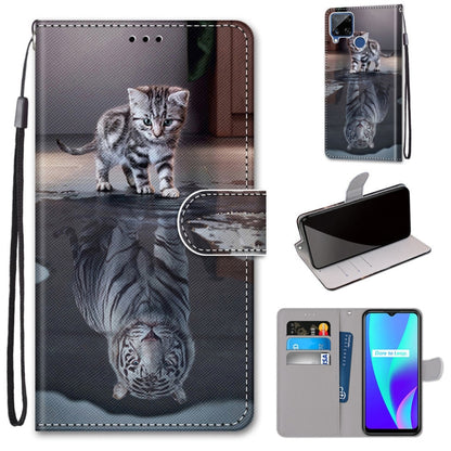 Gray kitten PU leather flip phone wallet case with card slots and wrist lanyard