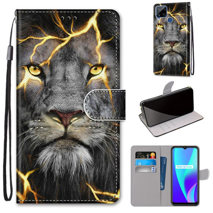 Gray lion PU leather phone wallet case with card slots and lanyard, magnetic flap