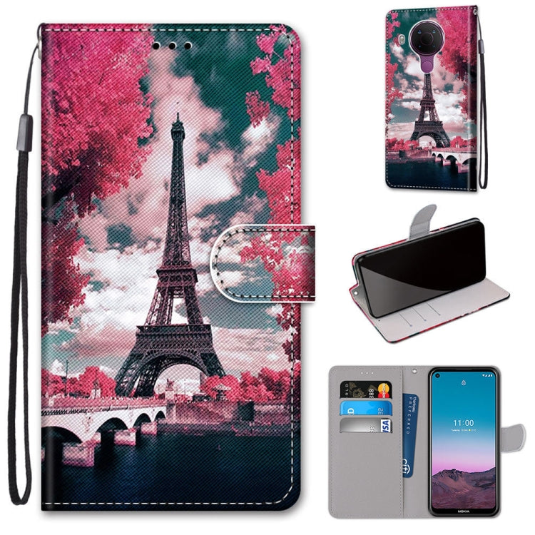 Pink Eiffel Tower PU leather phone wallet case with card slots and lanyard, magnetic flap
