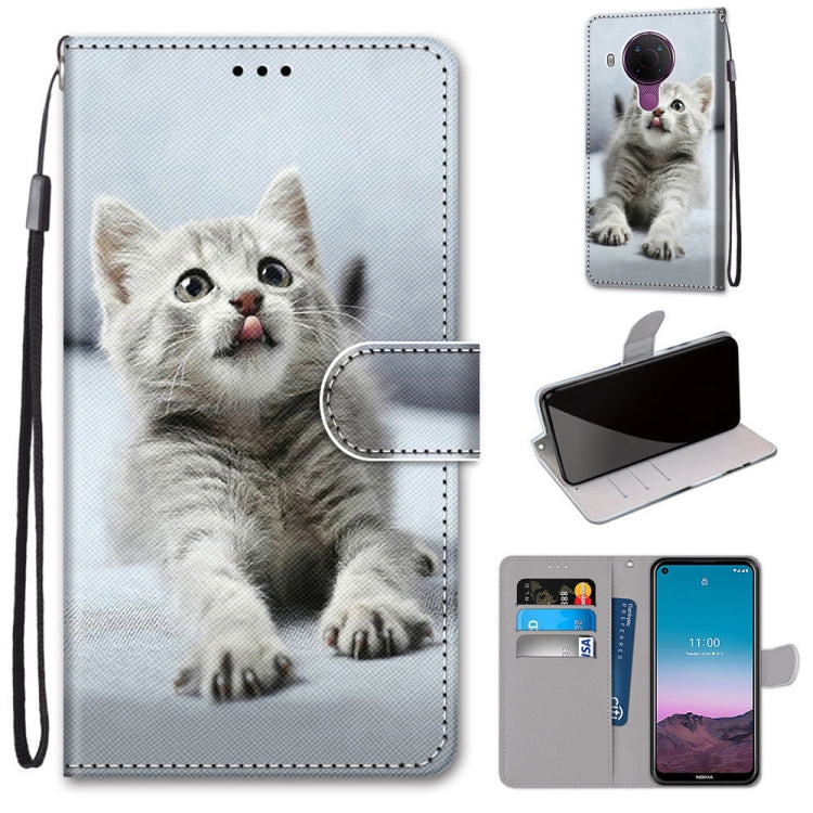 Gray kitten portrait phone wallet case with flip cover and card slots, lanyard strap