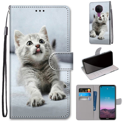 Gray kitten portrait phone wallet case with flip cover and card slots, lanyard strap