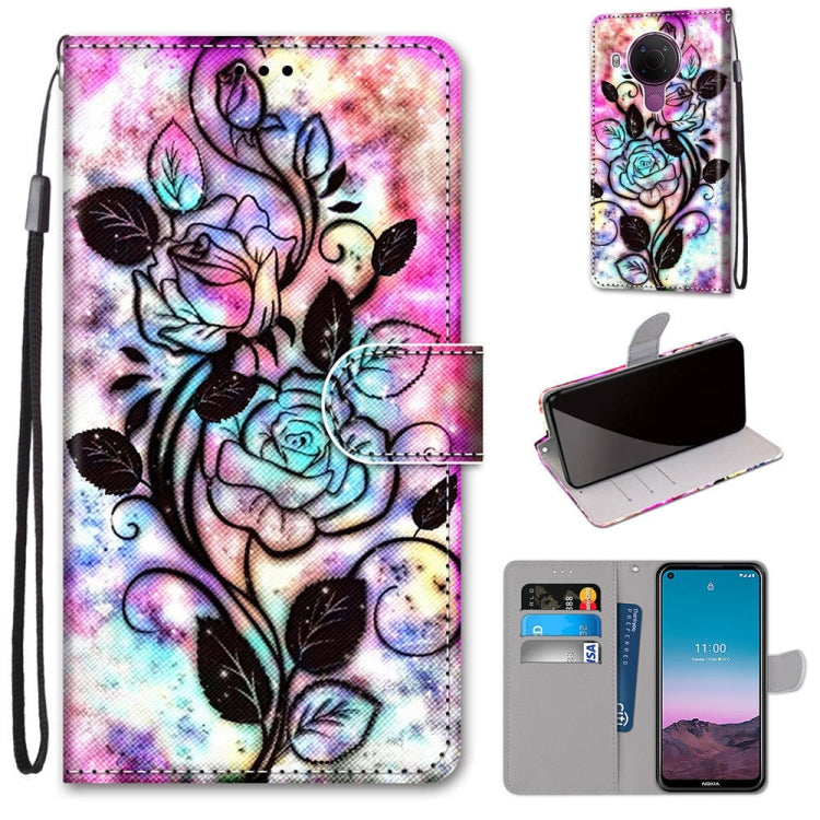 Pastel floral butterfly phone wallet case with flip cover and card slots, wrist strap
