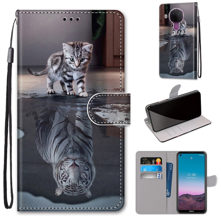 Gray kitten reflection phone wallet case with flip cover and card slots, strap