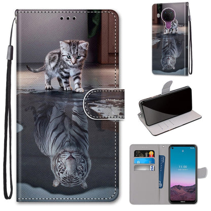 Gray kitten reflection phone wallet case with flip cover and card slots, strap