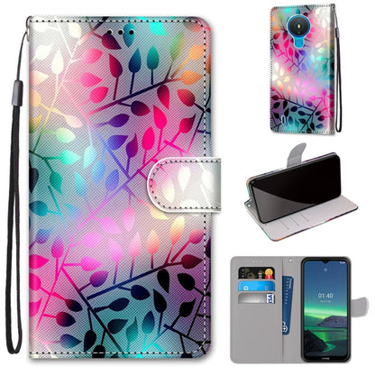 Multicolor floral branch flip PU leather phone case with card slots and lanyard, wallet flap