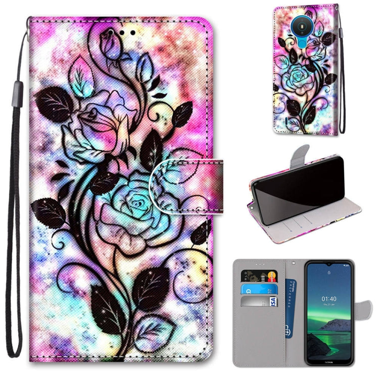 Pastel floral butterfly flip PU leather phone case with card slots and lanyard, wallet cover