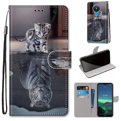Gray kitten portrait flip PU leather phone case with card slots and lanyard, front wallet flap