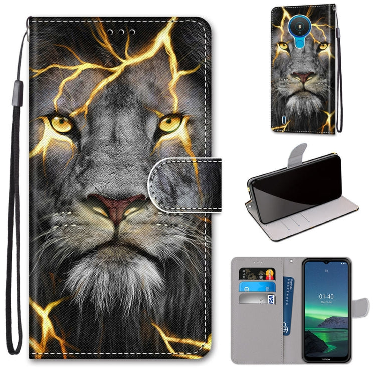 Phone wallet case with lion cat print and yellow lightning accents, magnetic flap