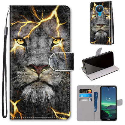 Phone wallet case with lion cat print and yellow lightning accents, magnetic flap