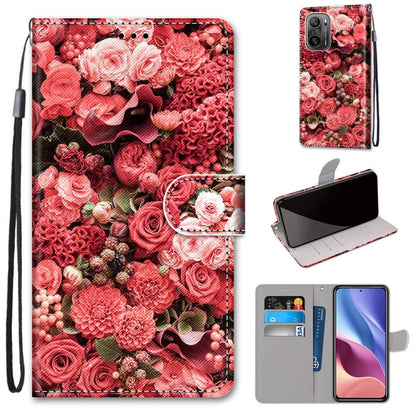 Red rose print PU leather phone wallet case with flip cover, card slots, lanyard strap