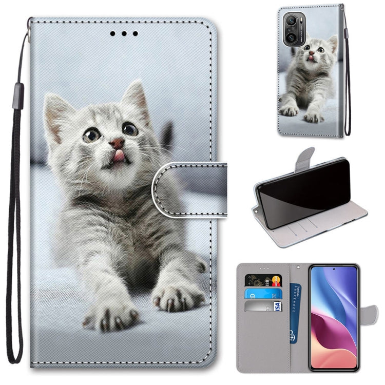 Light gray kitten portrait PU leather phone wallet case with flip cover, card slots, lanyard strap