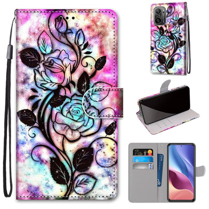 Pastel rose and butterfly print PU leather phone wallet case with flip cover, card slots, lanyard strap