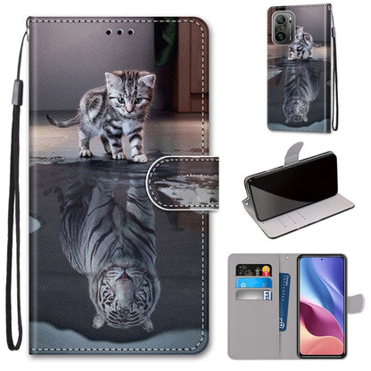 Gray kitten mirror portrait PU leather phone wallet case with flip cover, card slots, lanyard strap
