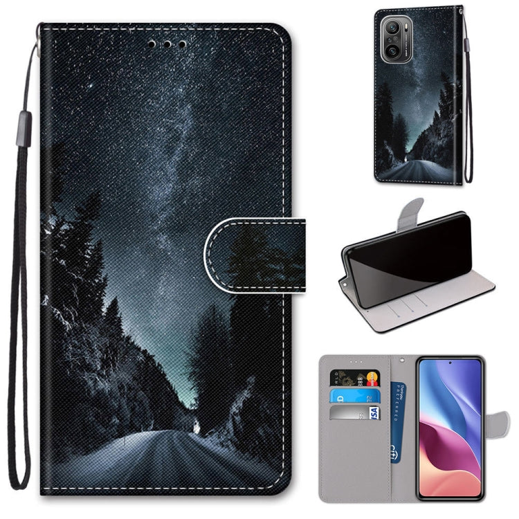Dark mountain forest silhouette PU leather phone wallet case with flip cover, card slots