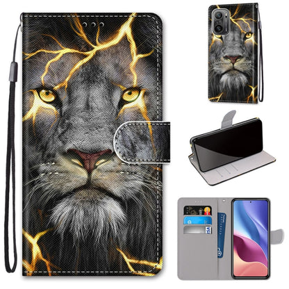 PU leather phone wallet case with lanyard strap, flip cover, card slots, lion cat design