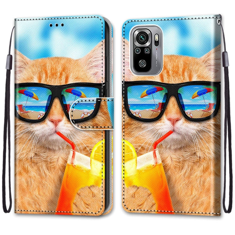 PU leather flip phone wallet with cat glasses pattern, card slots and lanyard