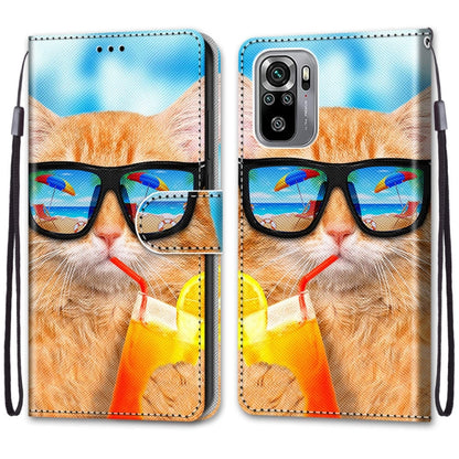 PU leather flip phone wallet with cat glasses pattern, card slots and lanyard