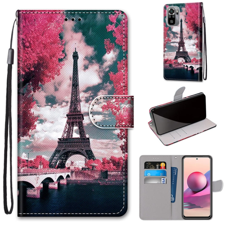 Pink Eiffel Tower PU leather flip phone wallet with card slots and lanyard