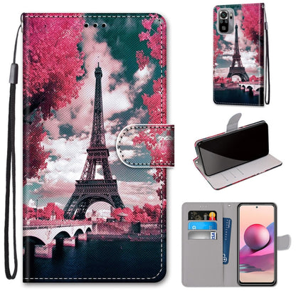 Pink Eiffel Tower PU leather flip phone wallet with card slots and lanyard