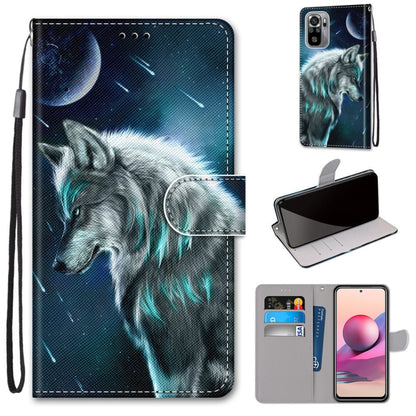Blue wolf night PU leather flip phone wallet with card slots and lanyard