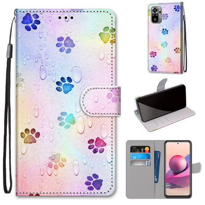 Pastel paw print PU leather flip phone wallet with card slots and lanyard