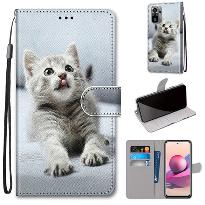 Flip PU leather phone case with card slots, white kitten portrait design, wrist lanyard