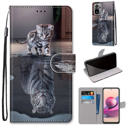 Flip PU leather phone case with card slots, gray cat reflection design, wrist lanyard