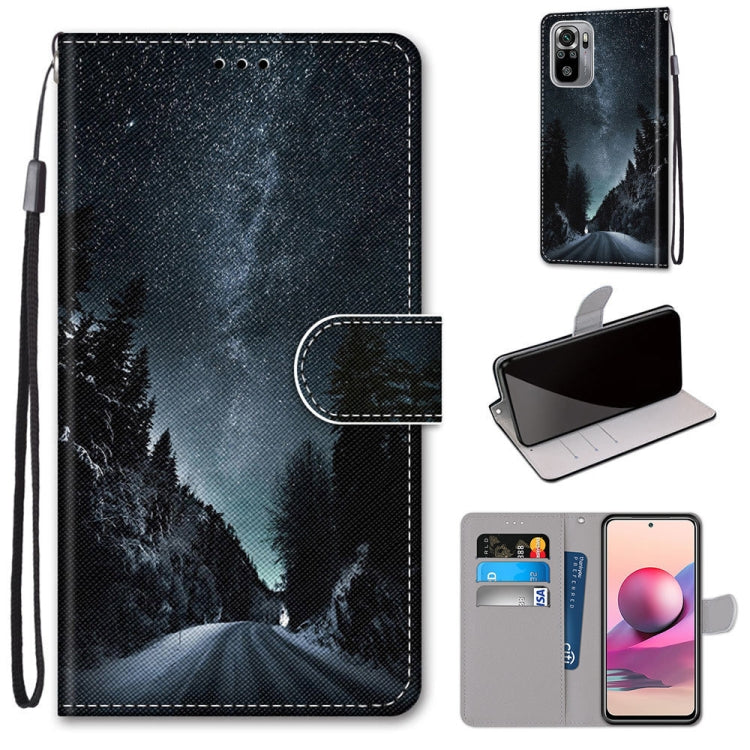 Flip PU leather phone case with card slots, dark blue mountain silhouette design, lanyard