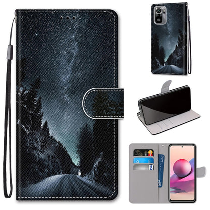 Flip PU leather phone case with card slots, dark blue mountain silhouette design, lanyard