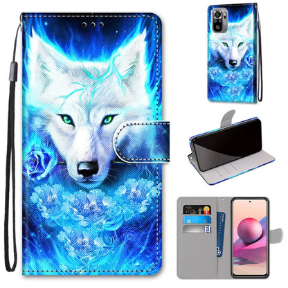 Flip PU leather phone wallet case with wolf graphic, card holder and lanyard strap