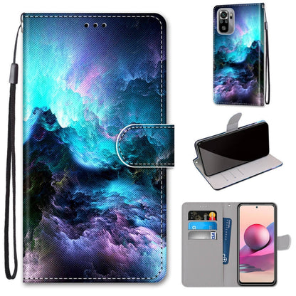 Flip PU leather phone wallet case with blue starry landscape print, card holder and lanyard strap