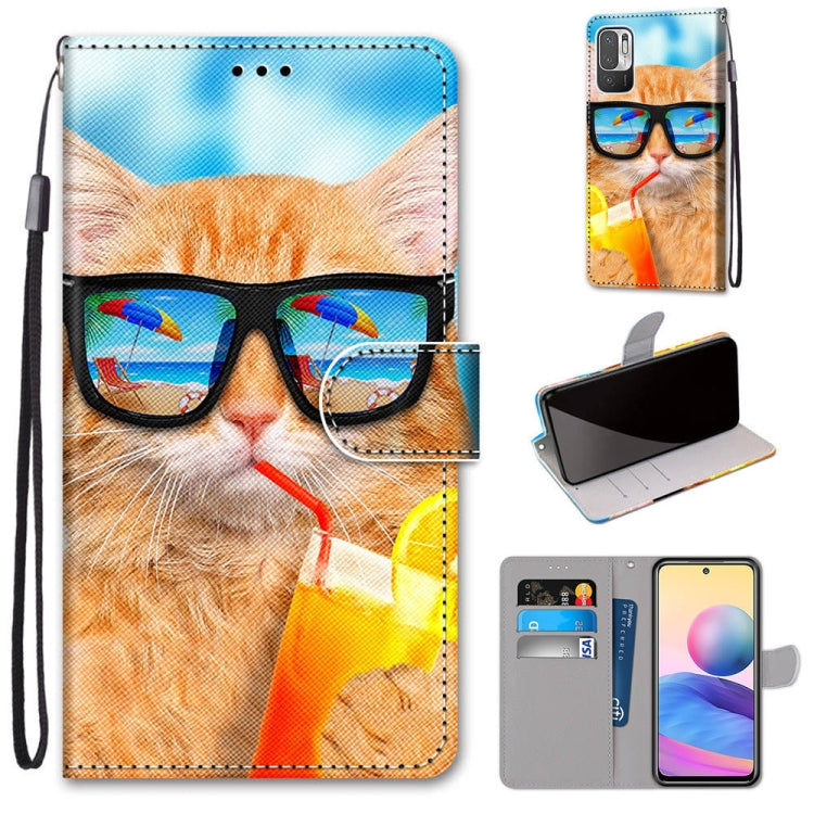 Flip PU leather phone wallet case with orange cat wearing sunglasses, card holder and lanyard strap