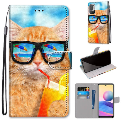 Flip PU leather phone wallet case with orange cat wearing sunglasses, card holder and lanyard strap