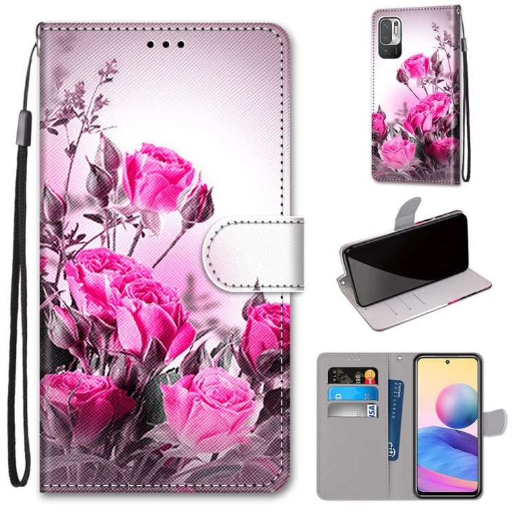 Pink floral PU leather flip phone wallet case with card slots and strap