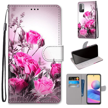 Pink floral PU leather flip phone wallet case with card slots and strap