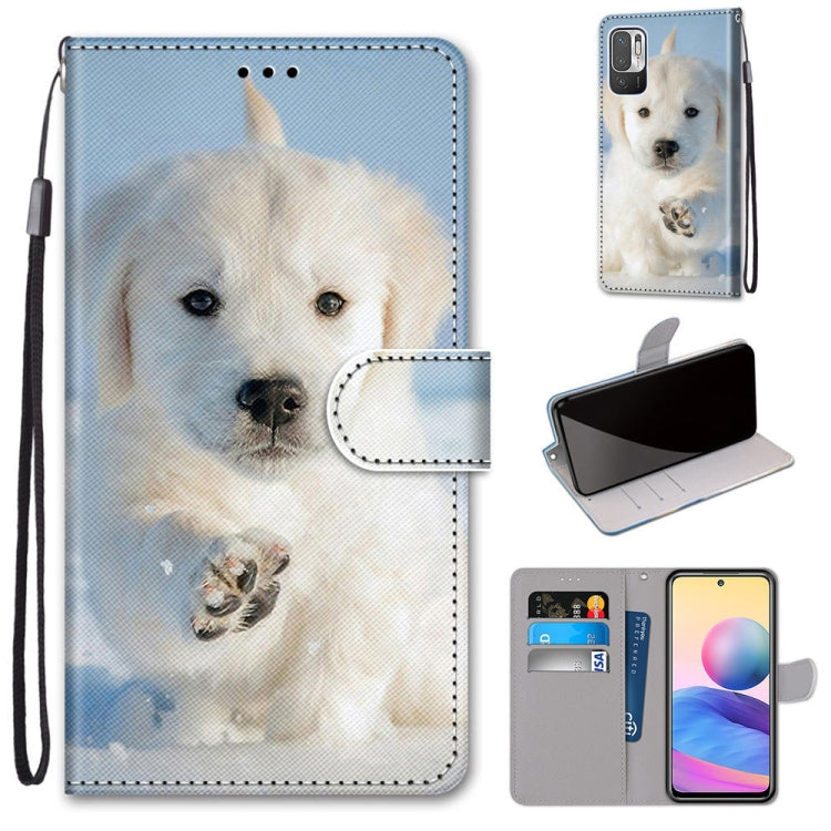Light blue PU leather flip phone wallet case with white dog portrait and card slots