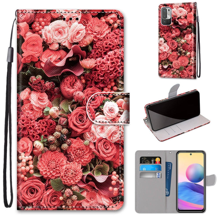 Red rose PU leather flip phone wallet case with card slots and wrist strap