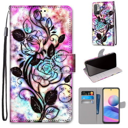 Pink and blue floral illustration PU leather flip phone wallet case with card slots