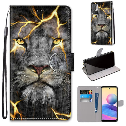 PU leather flip wallet phone case with lanyard, gray lion face design, card slots and holder