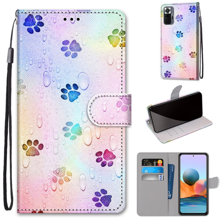 PU leather flip wallet phone case with lanyard, colorful paw print design, card slots and holder