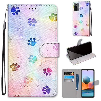PU leather flip wallet phone case with lanyard, colorful paw print design, card slots and holder