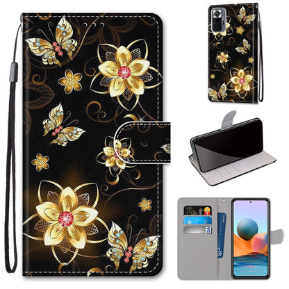 Flip PU leather phone wallet case with black and gold butterfly floral design, card slots