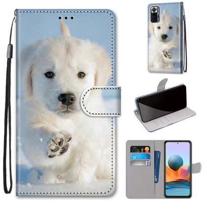 Flip PU leather phone wallet case with white dog portrait, card slots, and strap